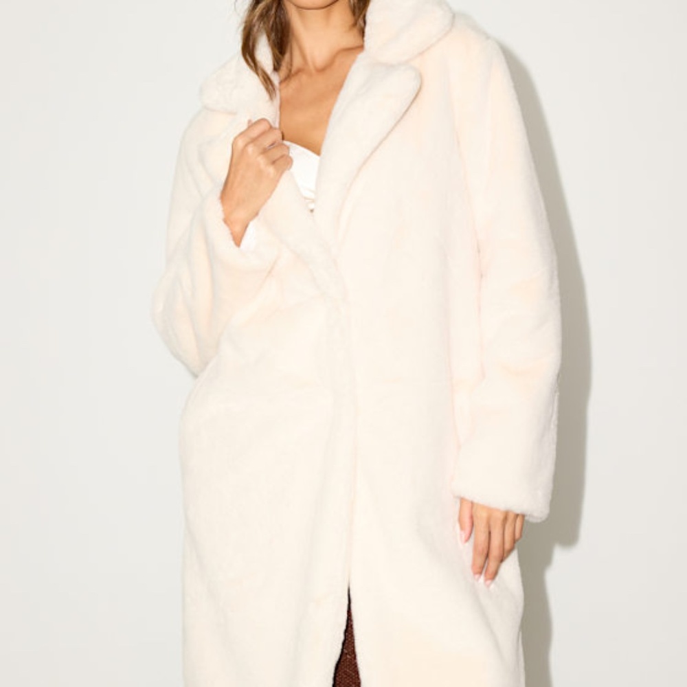 Lulus Tamron Cream Faux Fur Longline Coat White - Size M
